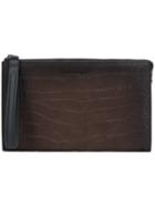 Salvatore Ferragamo Crocodile Embossed Zip Pouch - Brown