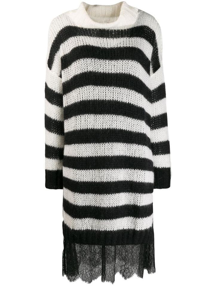 Twin-set Striped Sweater Dress - Black