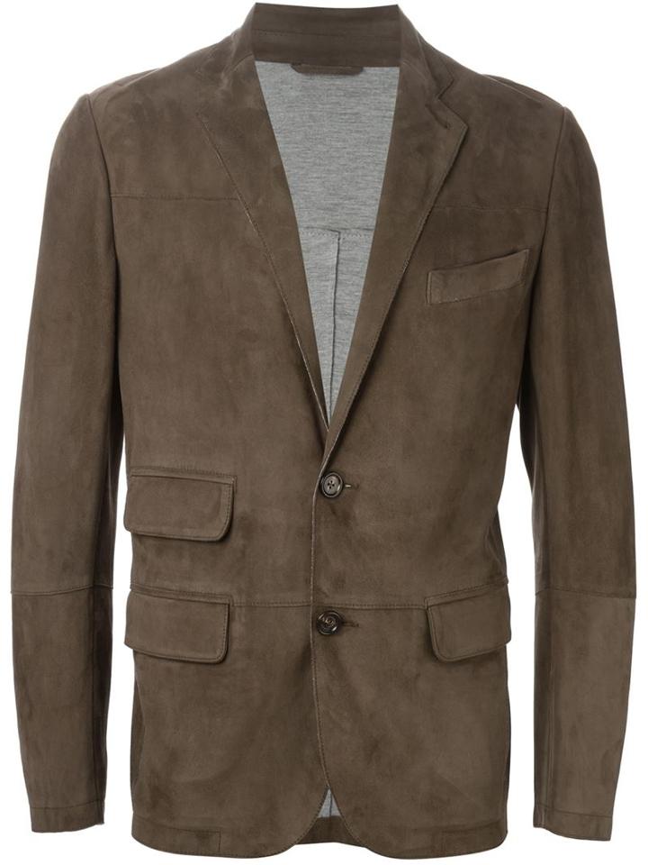 Eleventy Two Button Blazer, Men's, Size: 52, Nude/neutrals, Suede