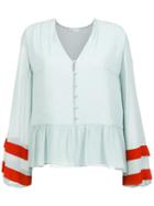 Nk Stripe Details Silk Blouse - Blue