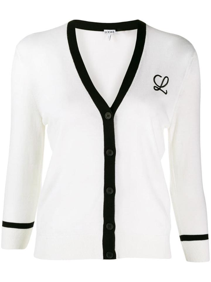 Loewe Monogram Knitted Cardigan - White