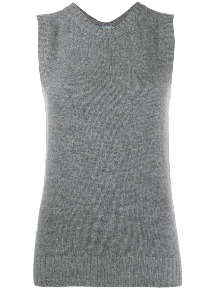Prada Bow Tie Knitted Top - Grey