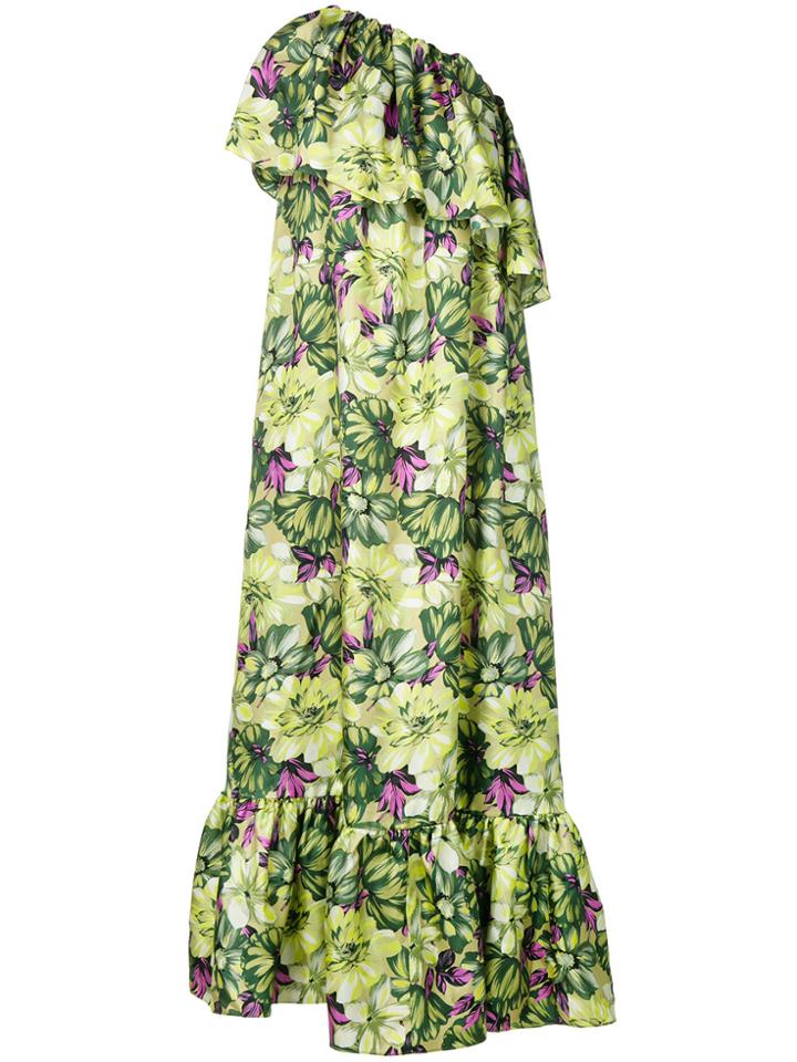 Msgm Floral Print One-shoulder Dress - Green
