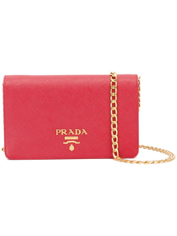Prada Logo Plaque Clutch, Women's, Red, Calf Leather