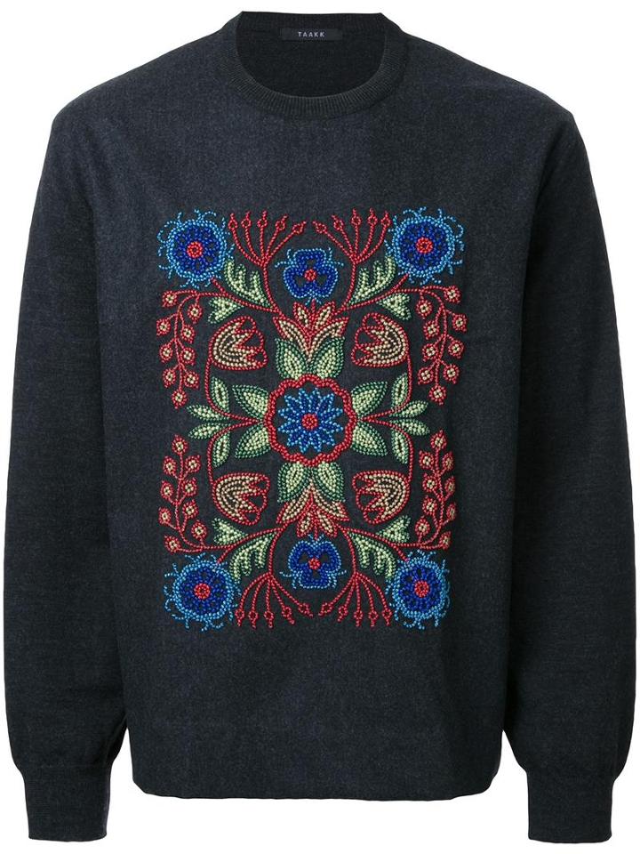Taakk Floral Embroidery Jumper, Men's, Size: 2, Grey, Wool