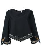 See By Chloé Floral Hem Blouse, Women's, Size: 36, Black, Cotton/polyester