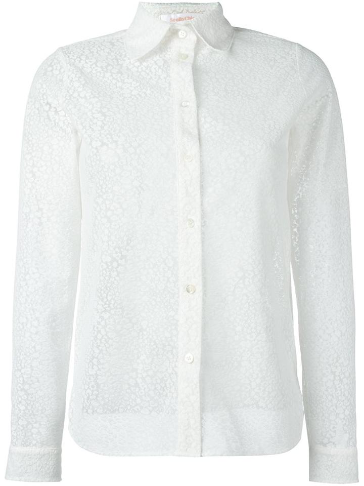 See By Chloé Leopard Effect Sheer Shirt, Women's, Size: 40, White, Polyester