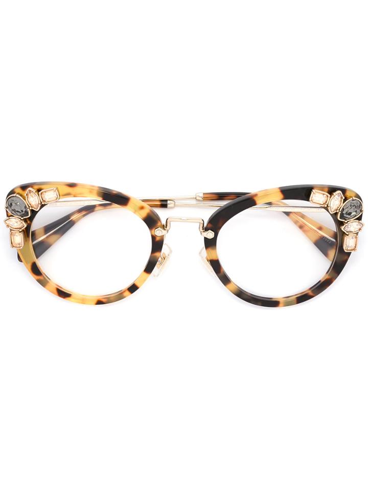 Miu Miu Eyewear Tortoiseshell Eye Cat Glasses - Brown