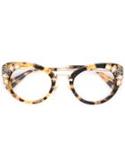 Miu Miu Eyewear Tortoiseshell Eye Cat Glasses - Brown