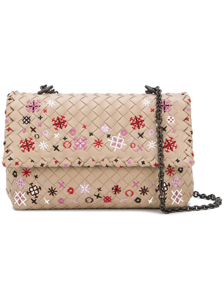 Bottega Veneta Woven Floral Embroidered Shoulder Bag - Nude & Neutrals