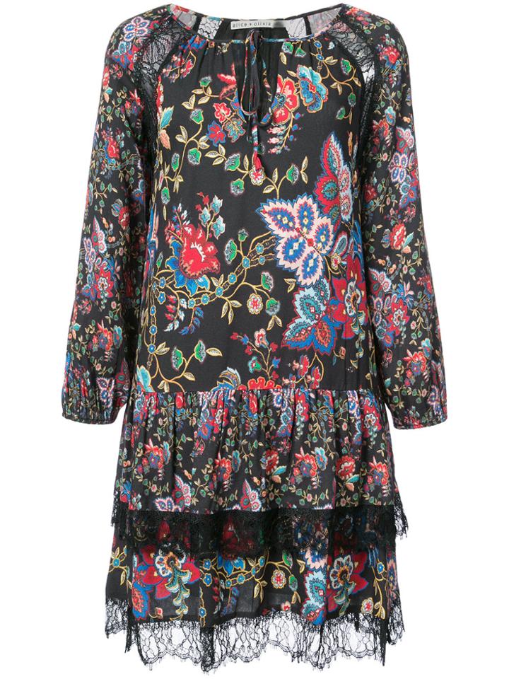 Alice+olivia Ruffled Floral Dress - Black