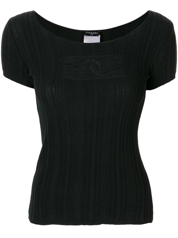 Chanel Pre-owned Ribbed Cc T-shirt - Black