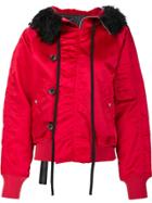 Unravel Project Fur Hood Bomber Jacket - Red