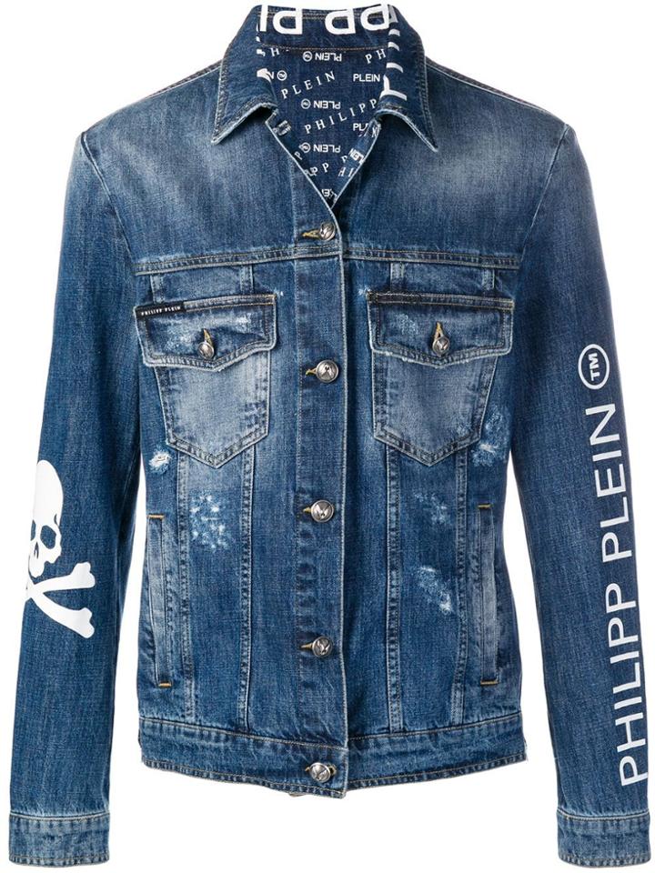 Philipp Plein Logo Stamped Denim Jacket - Blue