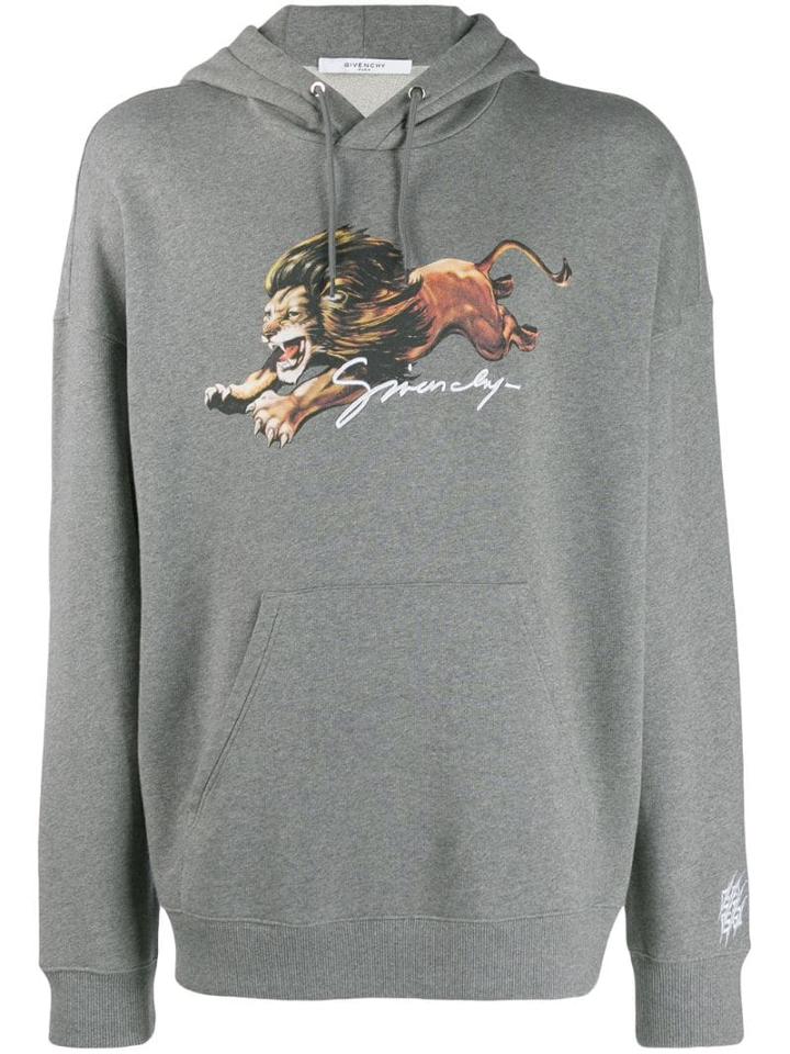 Givenchy Lion Print Hoodie - Grey