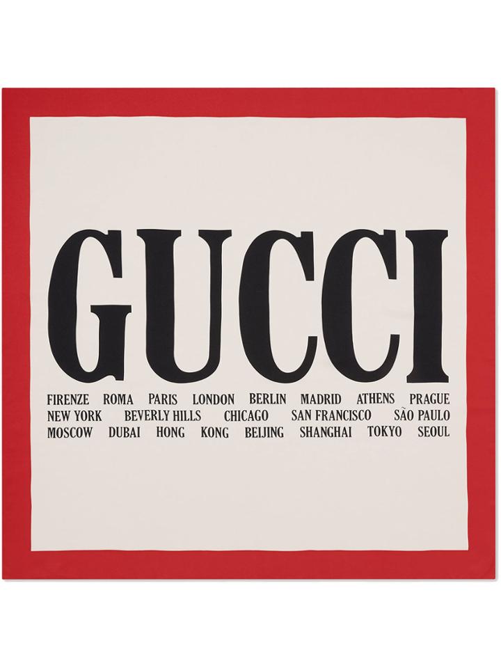 Gucci Gucci Cities Print Silk Scarf - Nude & Neutrals