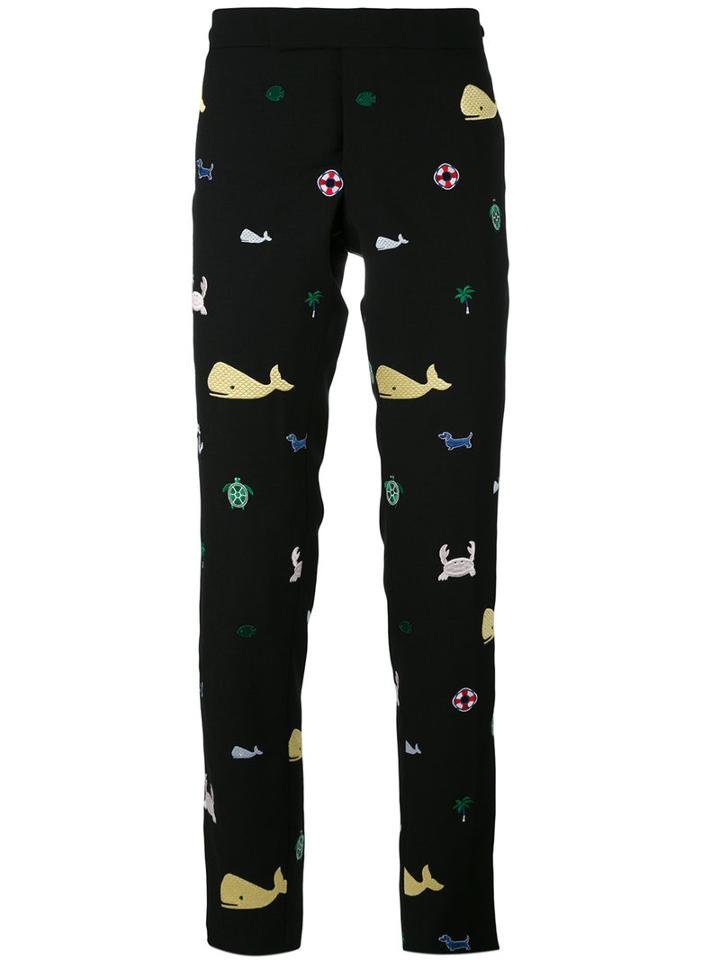 Thom Browne - Embroidered Chino Trousers - Men - Cupro/wool - 1, Black, Cupro/wool