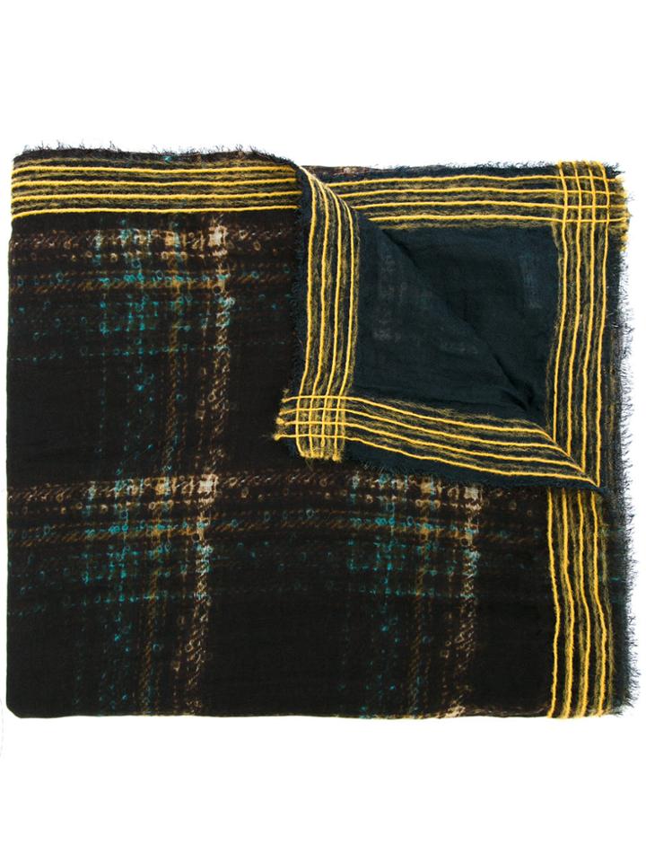 Faliero Sarti Plaid Striped Edge Scarf - Blue