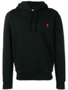 Ami Paris Hoodie With Red Ami De Coeur Patch - Black