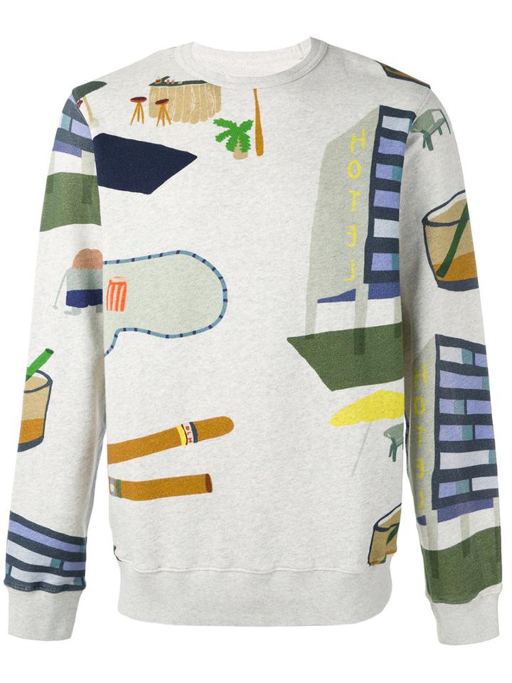 Bellerose - Hotel Print Sweatshirt - Men - Cotton - M, Grey, Cotton