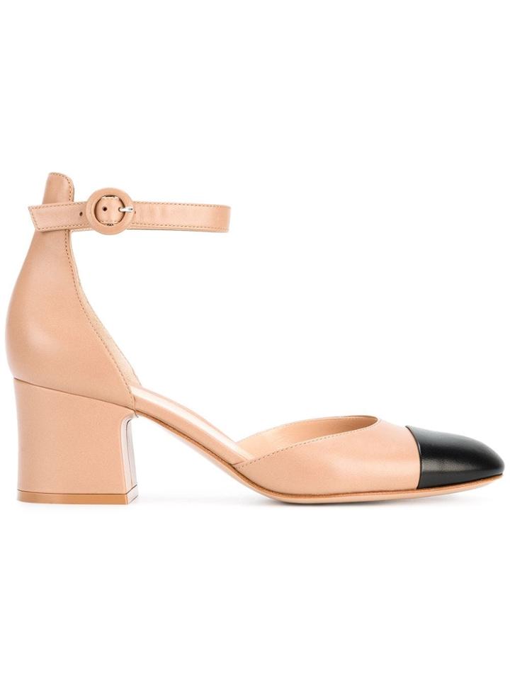 Gianvito Rossi Nude & Black 60 Ankle Strap Heels - Nude & Neutrals