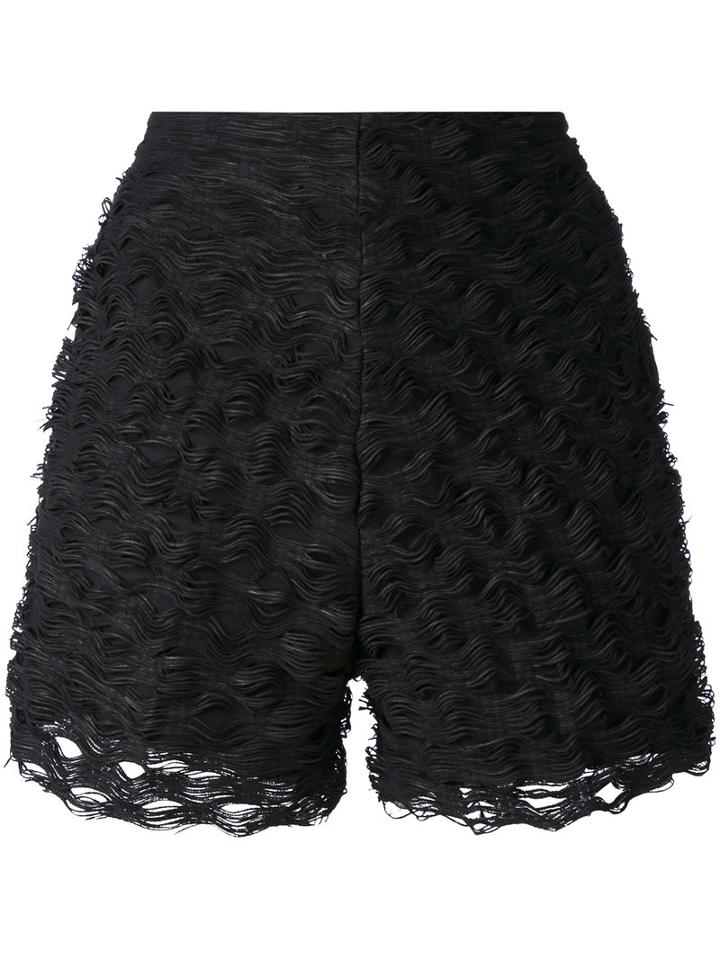 Federica Tosi - Textured Wave Shorts - Women - Cotton/polyester/polyurethane/viscose - M, Black, Cotton/polyester/polyurethane/viscose