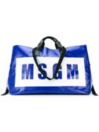Msgm - Oversized Logo Print Tote - Women - Leather/polyester/pvc - One Size, Blue, Leather/polyester/pvc