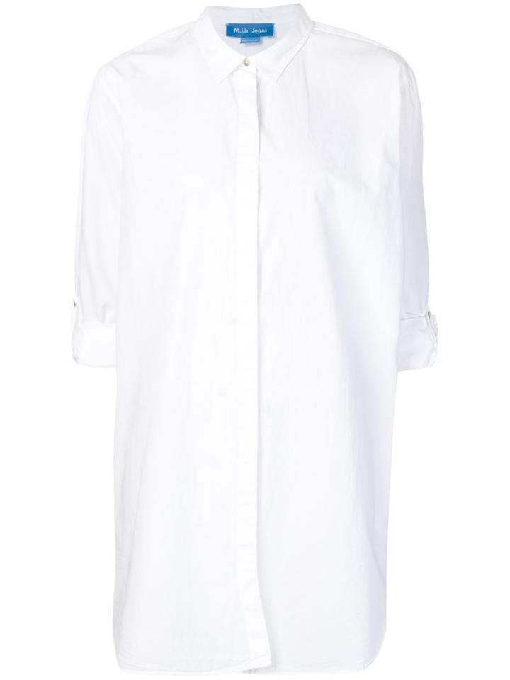 Mih Jeans Asymmetric Elongated Shirt, Women's, Size: Large, White, Cotton