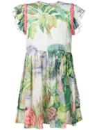 Red Valentino Floral Print Mini Dress With Braided Shoulders - Grey