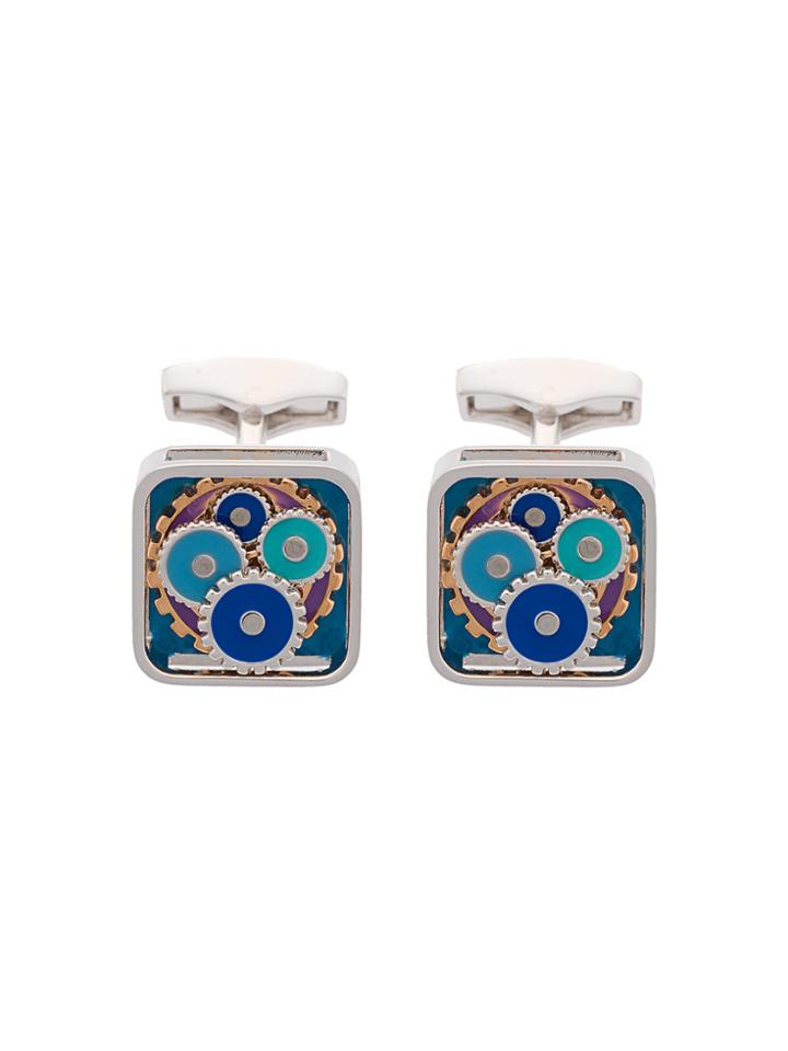 Tateossian Enamel Blues Gear Square Cufflinks - Metallic