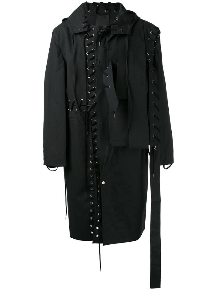 Craig Green Lace-up Detail Coat, Men's, Size: Large, Black, Cotton