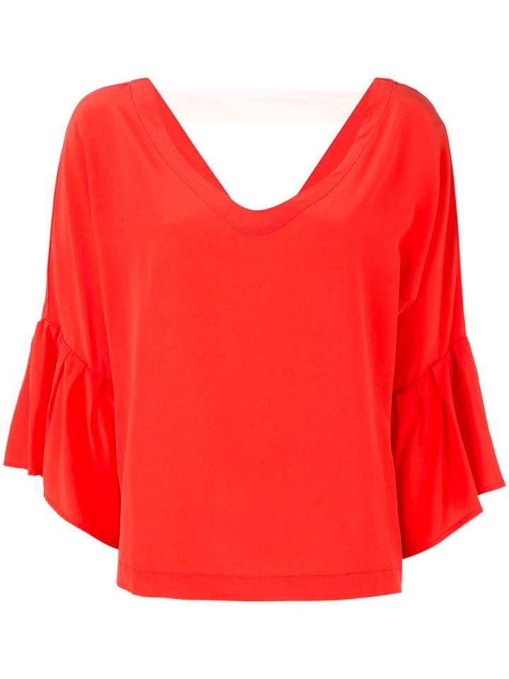 Erika Cavallini - V-neck Ruffle Sleeve Blouse - Women - Silk - 42, Red, Silk