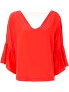 Erika Cavallini - V-neck Ruffle Sleeve Blouse - Women - Silk - 42, Red, Silk
