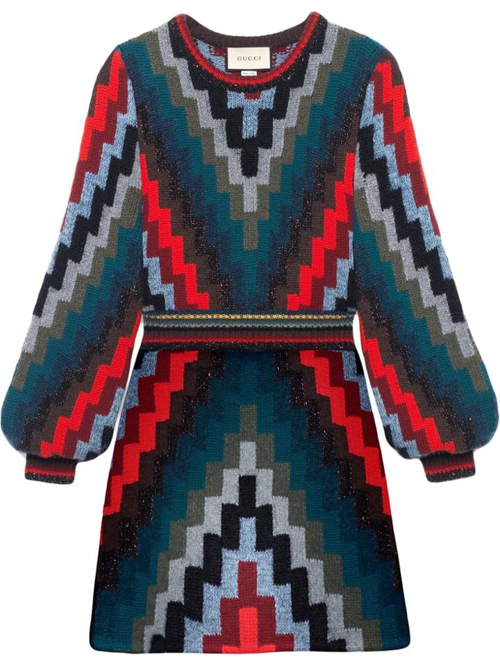 Gucci Geometric Knitted Mini Dress - Blue