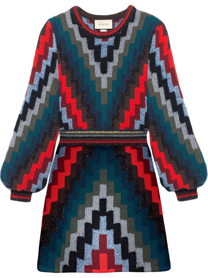 Gucci Geometric Knitted Mini Dress - Blue