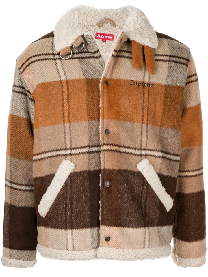 Supreme Plaid Shearling Bomber Fw17 - Brown
