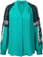 Kobi Halperin Lace Panel Blouse, Women's, Size: Xs, Green, Silk/nylon/spandex/elastane
