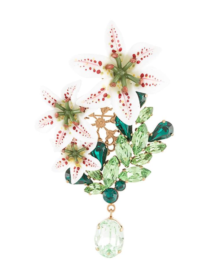 Dolce & Gabbana Lily Rhinestone Brooch - White