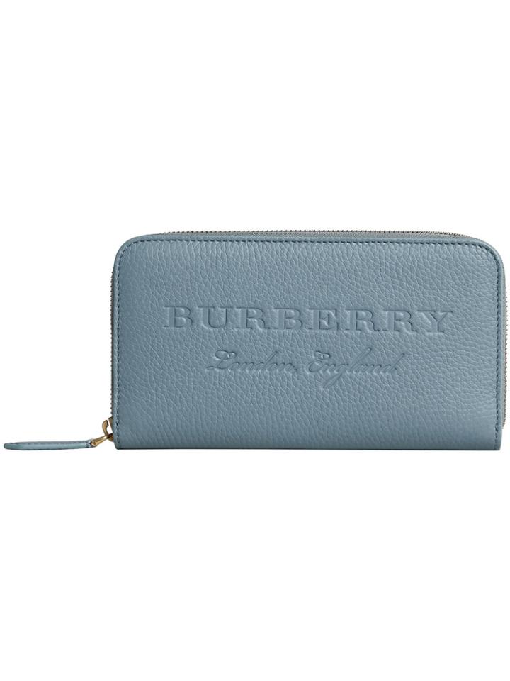 Burberry Embossed Leather Ziparound Wallet - Blue