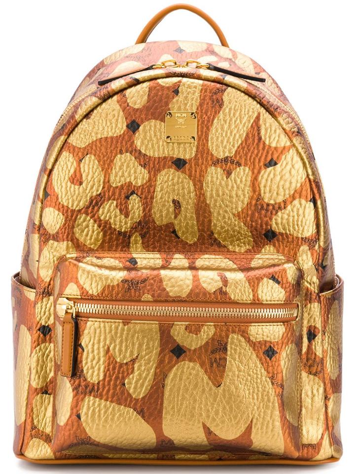 Mcm Stark Backpack In Mcm Leopard Print - Yellow & Orange