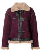 Victoria Victoria Beckham Zipped Shearling Jacket - Red