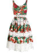 Dolce & Gabbana Hydrangea Print Lace Panelled Dress - Red