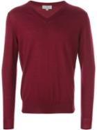 Canali V-neck Sweater, Men's, Size: 54, Red, Merino