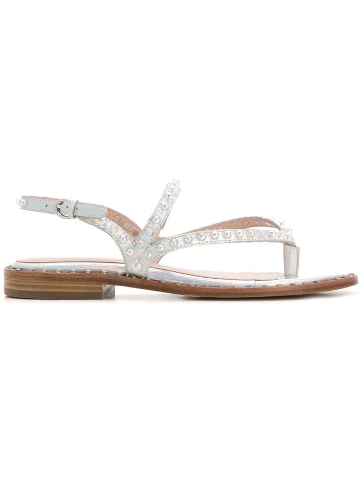 Ash Pearl Embellished Sandals - Silver