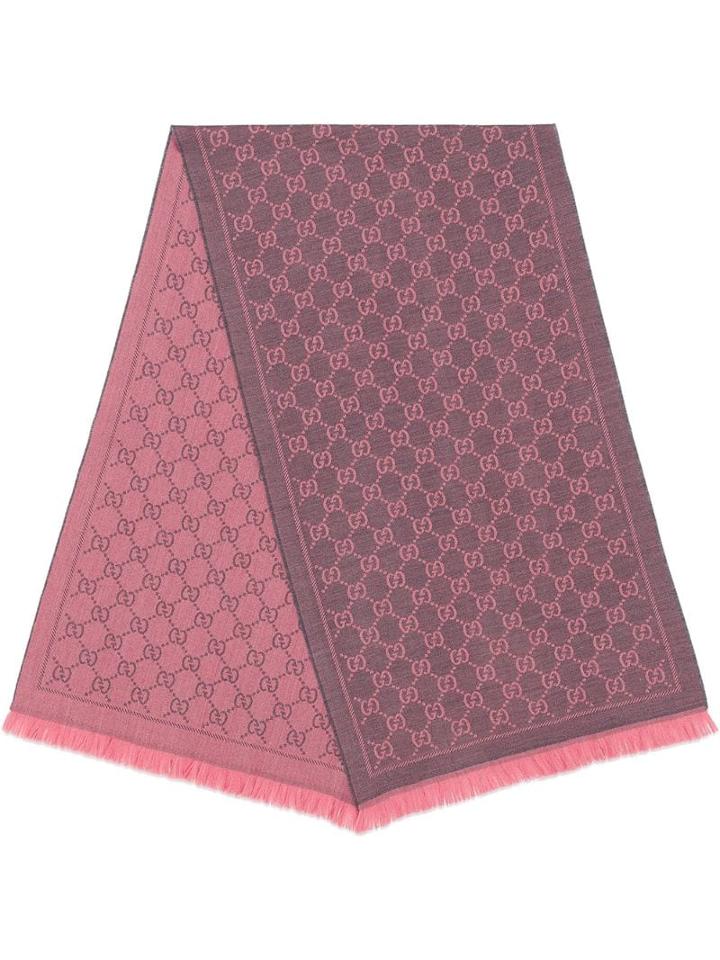 Gucci Gg Jacquard Pattern Knit Scarf - Pink