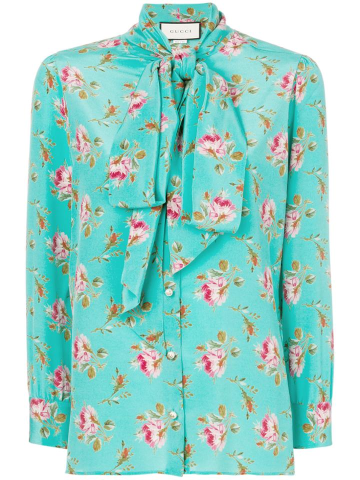 Gucci Rose Print Silk Shirt - Green