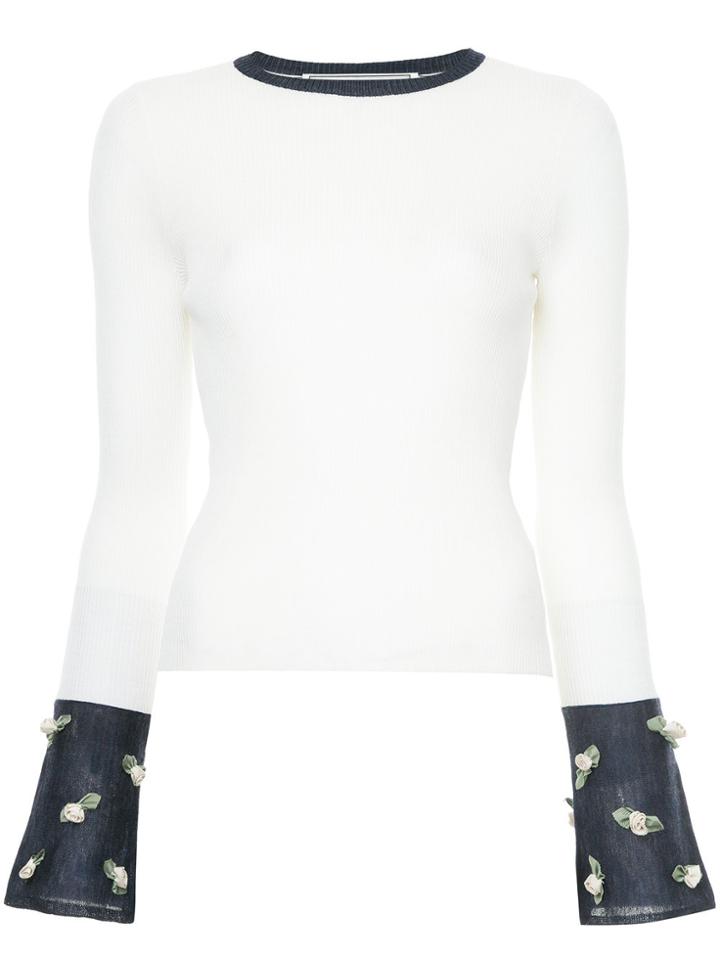 Tu Es Mon Trésor Rose Ribbed Sweater - White