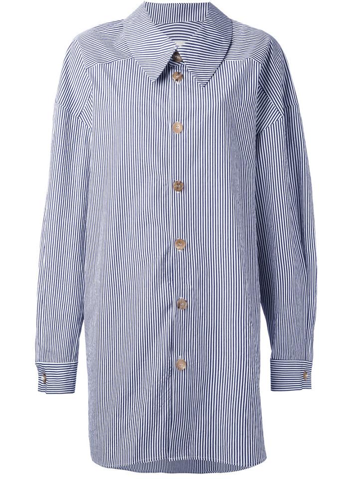 A.w.a.k.e. - Striped Wrap Shirt - Women - Cotton - M, Blue, Cotton