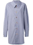 A.w.a.k.e. - Striped Wrap Shirt - Women - Cotton - M, Blue, Cotton