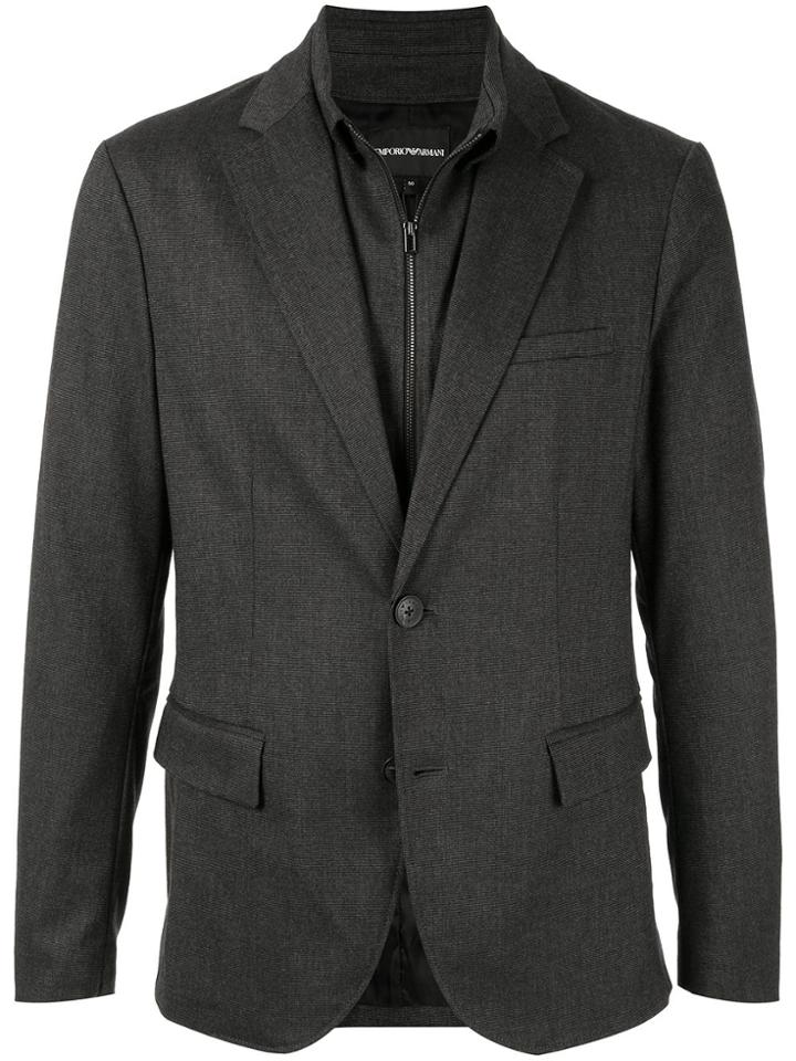 Emporio Armani Layered Style Zipped Suit Jacket - Grey